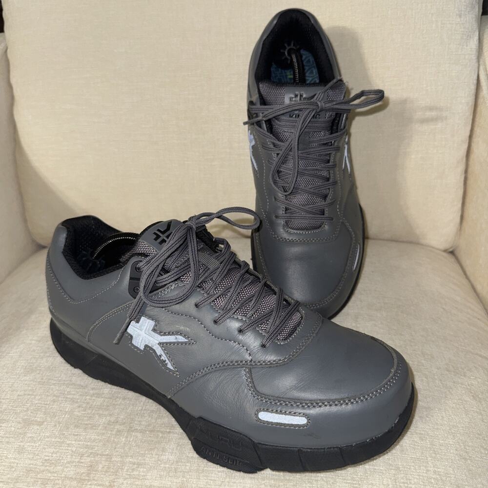 Kuru Kinetic Mens Size 12 Wide Gray Athletic Leather Walking Shoes Sneakers EUC